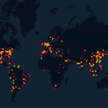 Graphic of red, yellow, and orange dots across the globe