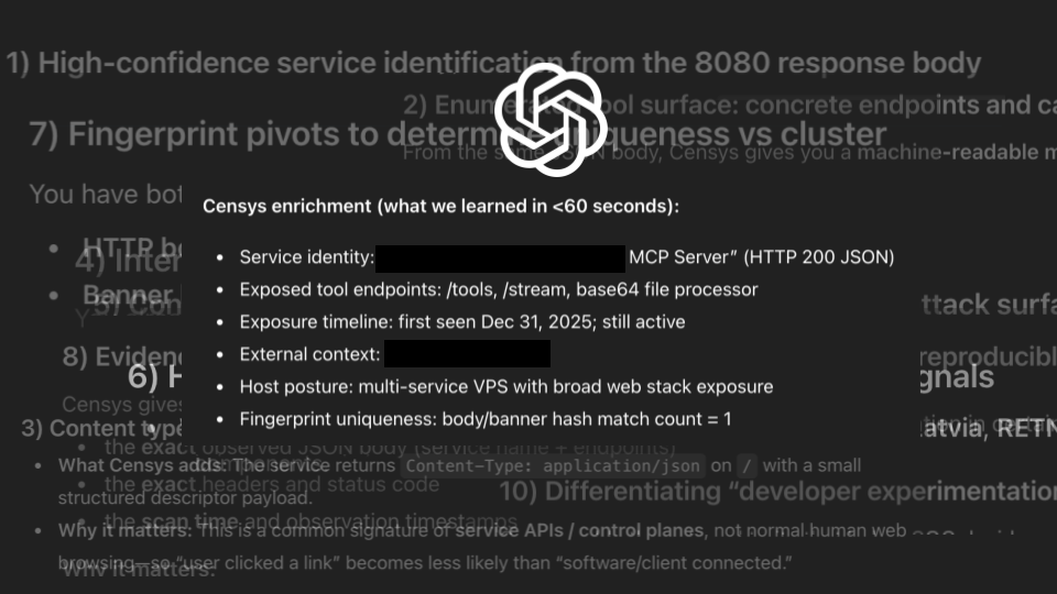 ChatGPT displaying enrichment data through Censys