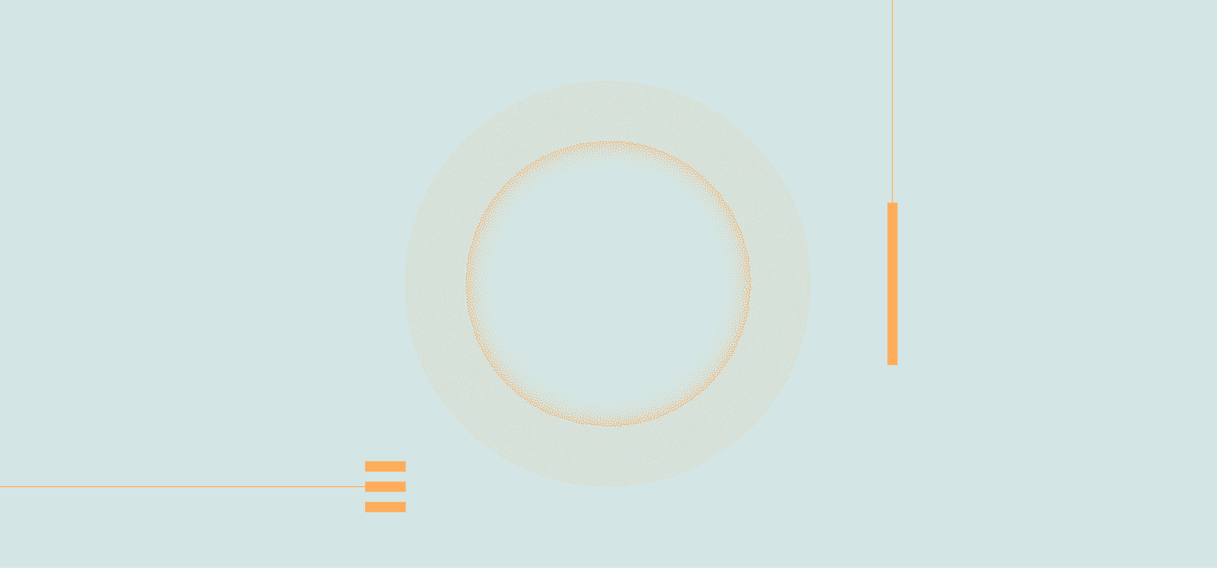 Abstract graphic with concentric circles and lines in orange on a light blue background.