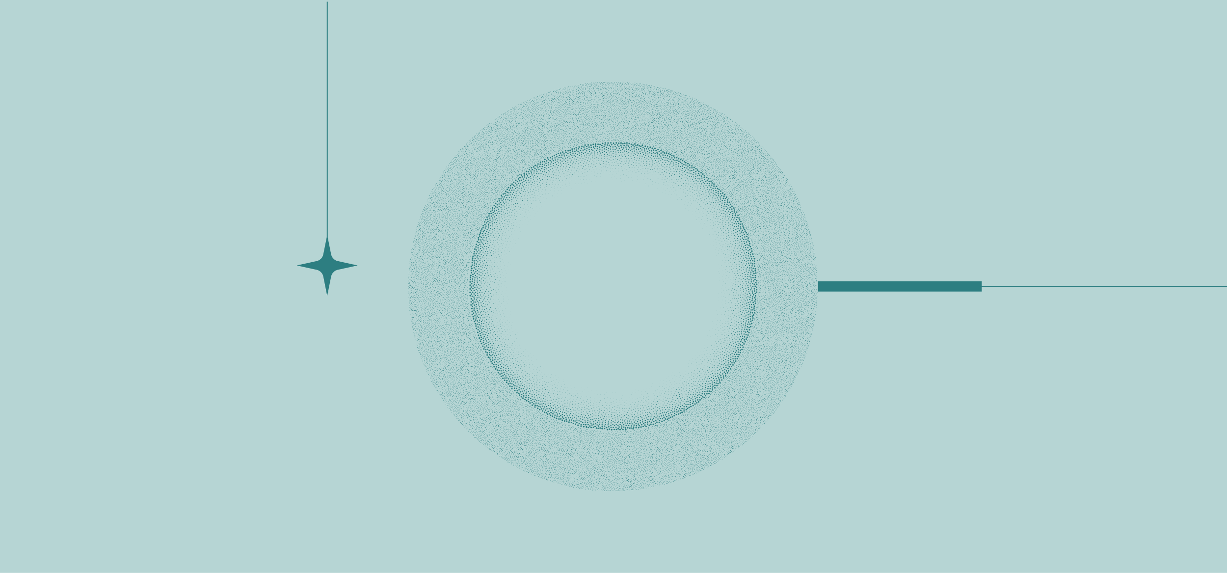 A stylized, abstract circular diagram with a star-like shape on the left and a horizontal line extending from the right side.