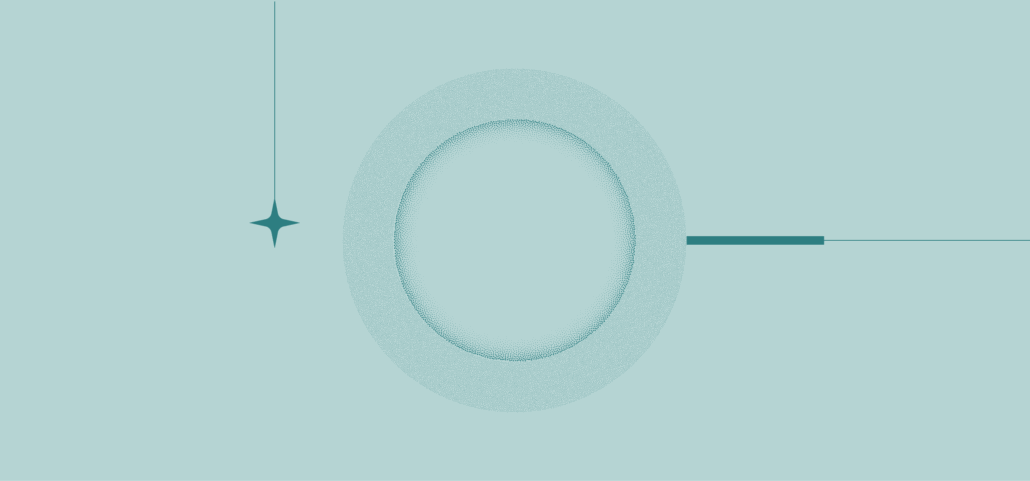 Abstract circular diagram with a star-shaped element on the left and a horizontal line extending to the right.