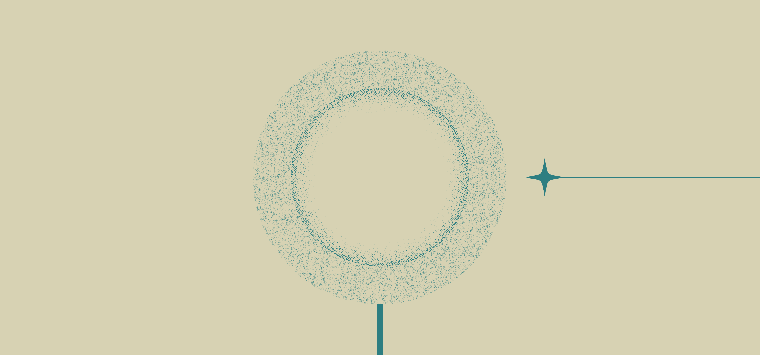 A stylized diagram with concentric circles and lines radiating outward on a beige background.