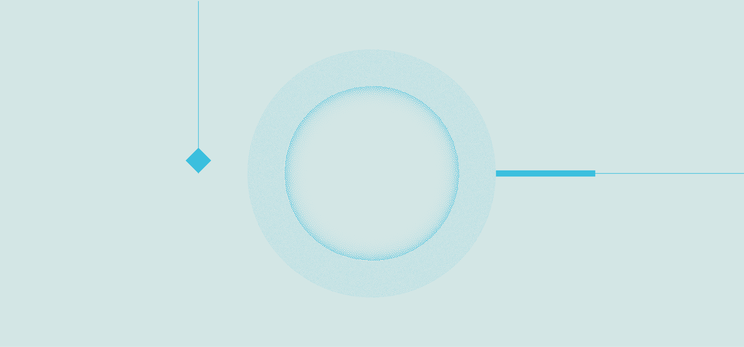 A light blue background features a central dotted circle with lines and a diamond shape on the left, resembling a modern