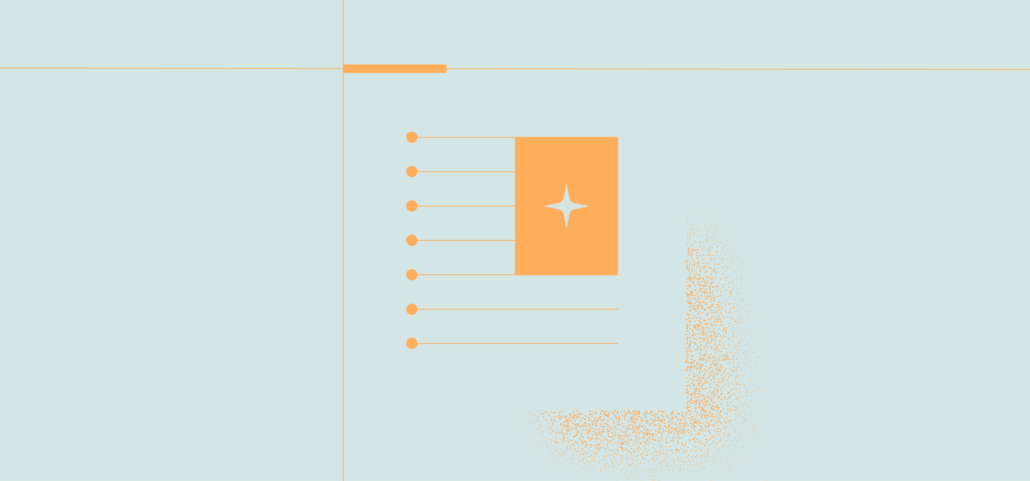 A bar chart with a star icon in the center, featuring orange bars and lines on a light blue background.