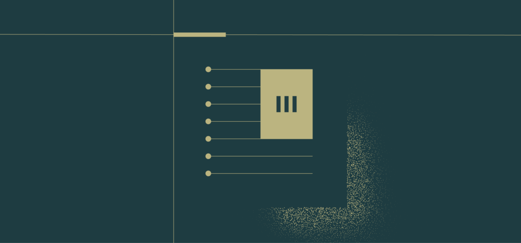 A digital illustration of a report or blog with connected lines on a dark background.