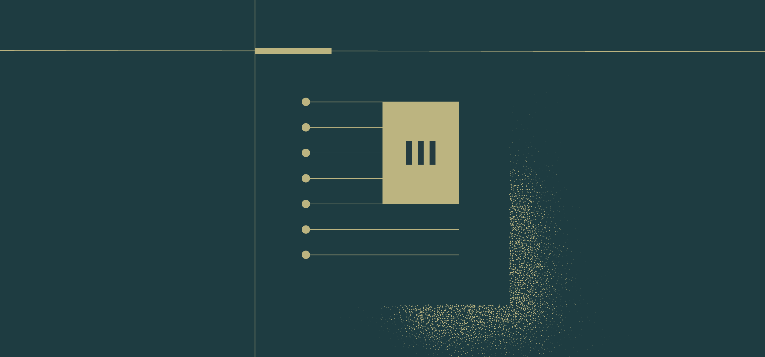 A digital illustration of a bar chart with a data point scatter pattern on a dark background.