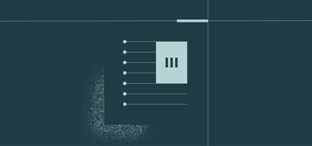 A digital illustration of a server or data storage device with connected lines on a dark background.