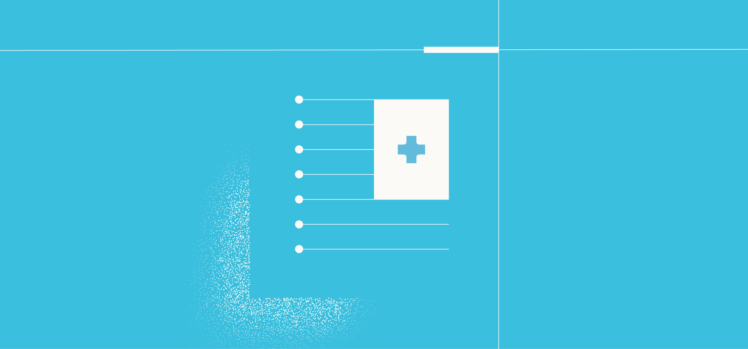 A medical resource icon with a white cross on a blue background, featuring labeled lines for information.