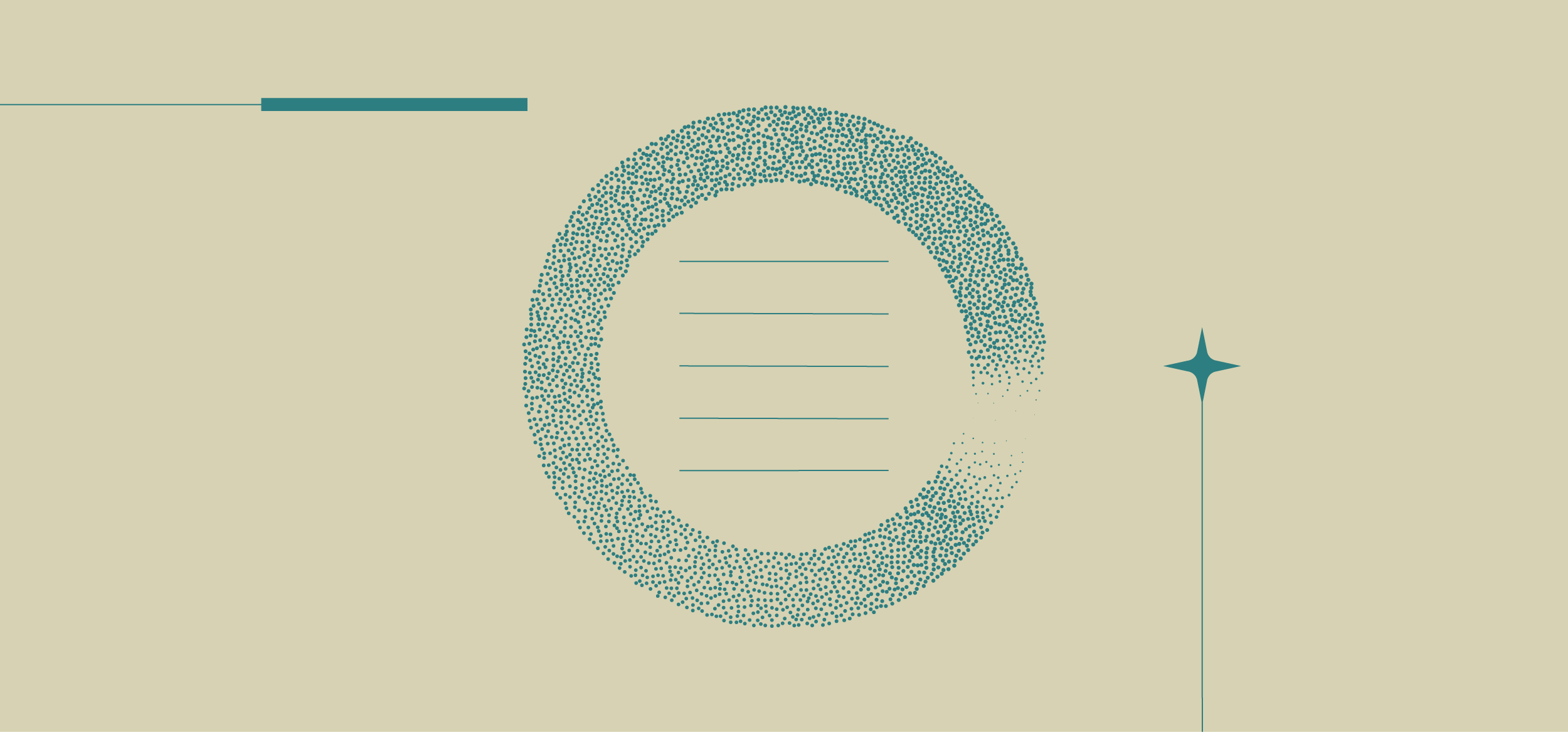 A dotted circular diagram with lines inside, set against a beige background with minimal design elements.