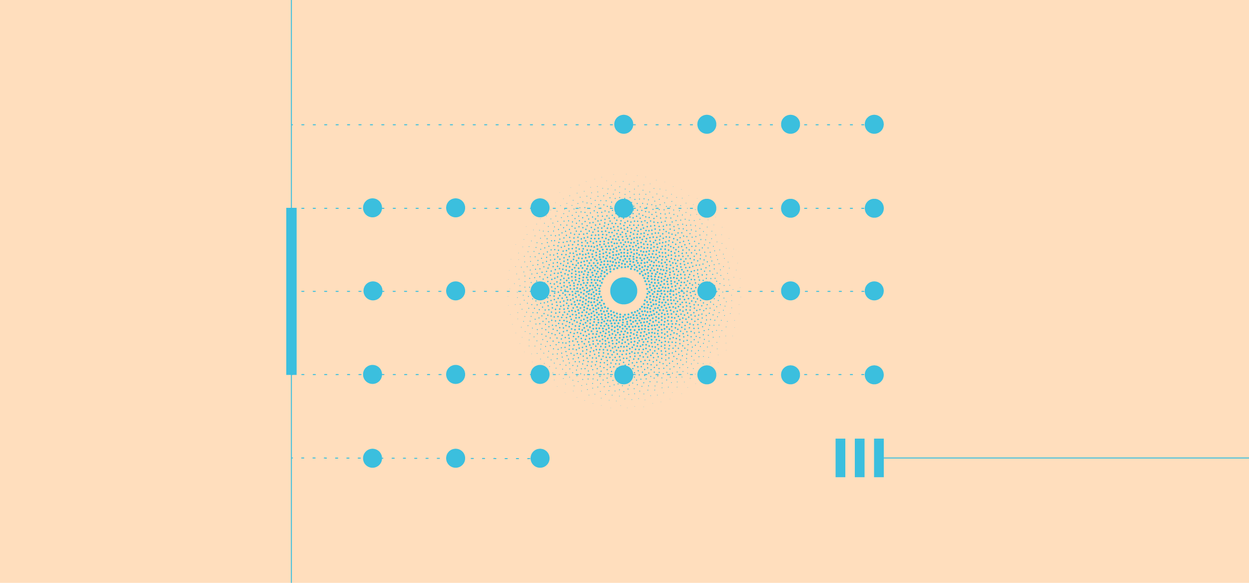 Abstract graphic with blue dots and lines on a peach background, representing resources and events.