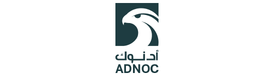The ADNOC logo features a stylized black falcon head above the company name in both Arabic and English.