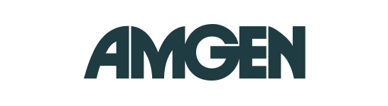Amgen logo features the word "AMGEN" in bold, dark teal uppercase letters.
