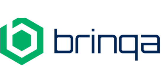 Censys Brinqa logo features a green hexagonal icon next to the blue text "brinqa" on a white background.