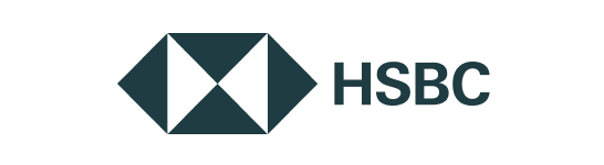 The HSBC logo features a hexagonal red and white geometric design with the text "HSBC" beside it.