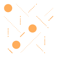 Orange icons representing supply chain concepts connected by dotted lines on a black background.