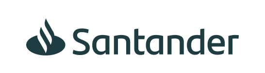 Santander logo featuring a stylized flame icon and the word "Santander" in dark blue text.