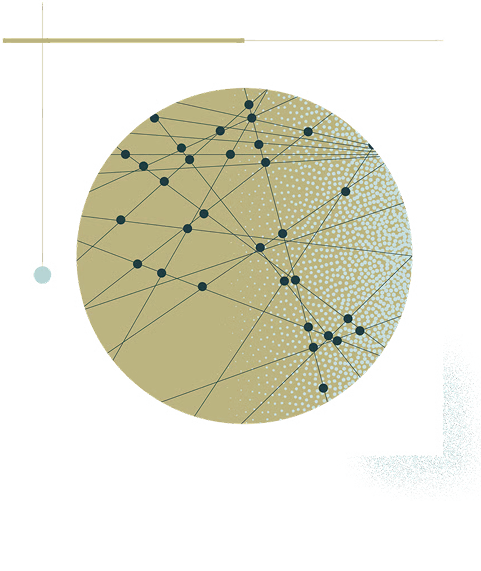 A spherical network diagram with interconnected nodes and lines, representing threat detection and analysis in cybersecurity.