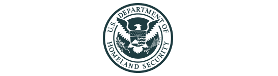 The US Department of Homeland Security logo features an eagle with outstretched wings and a shield, encircled by the