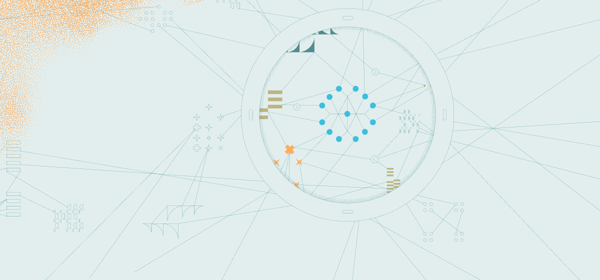 A futuristic digital interface with interconnected nodes, lines, and geometric shapes resembling a high-tech data resource