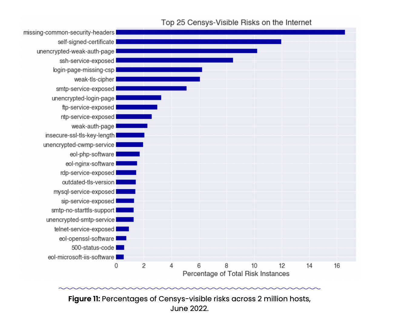 Bar chart of top 25 risks on internet