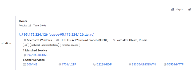 Dark Comet C2 Hosts Censys Search view