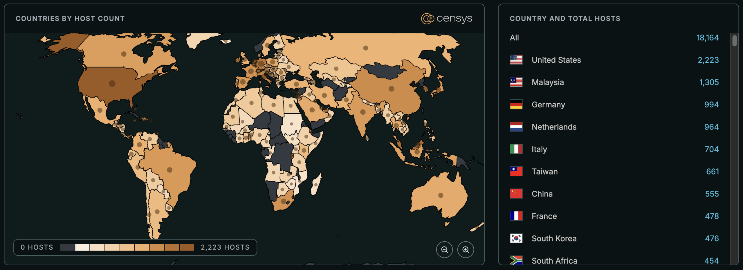 Map of assets potentially affected by CVE-2025-58034 broken down by country