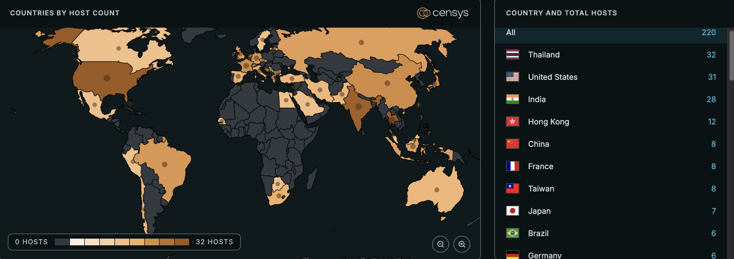 Global heat map of assets potentially vulnerable to CVE-2025-20393 by count