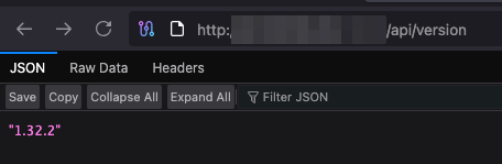 Screenshot example of Vaultwarden /api/versionendpoint

