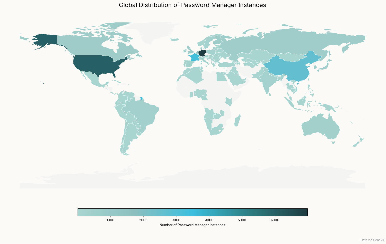 Heatmap showing global distribution of password managers