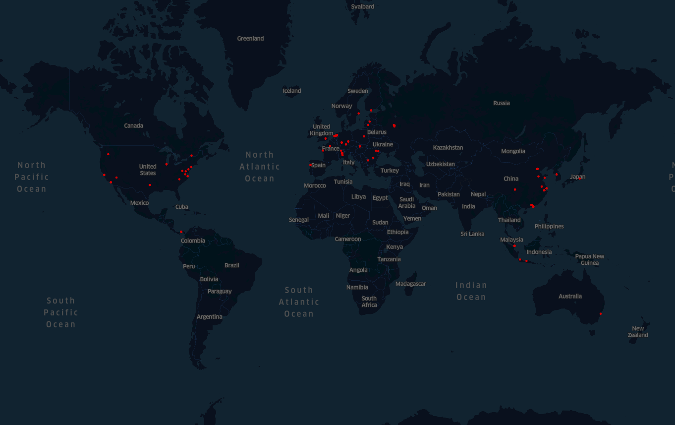 Geographic mapping of Rhadamanthys control servers