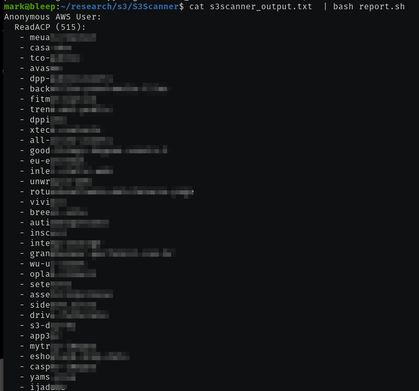 A terminal window displaying a list of user accounts and system information from a Bash report script.